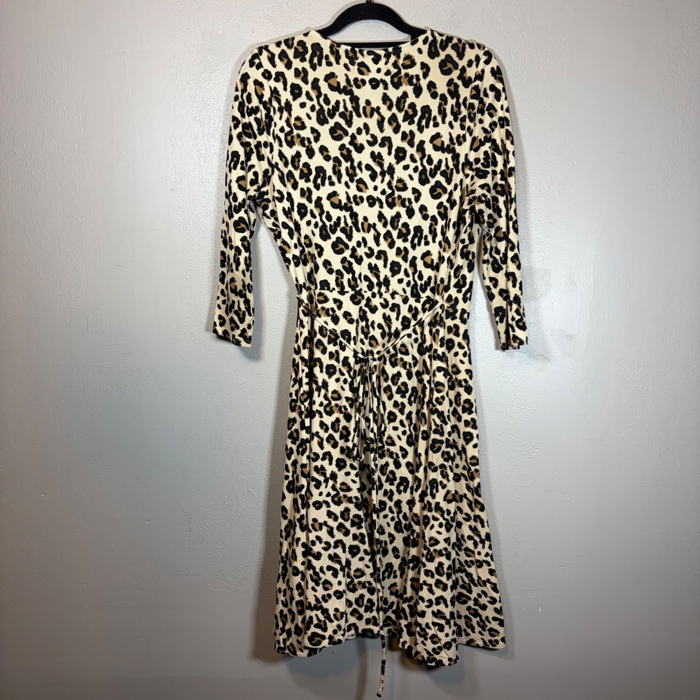 Banana Republic Leopard Print Wrap Dress Knee Length Tan Black M 472569 - Picture 2 of 10